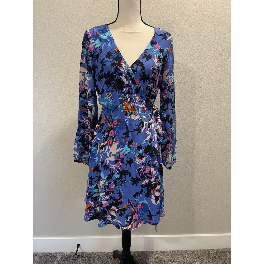 Yumi Kim Women’s Silk Floral Long Sleeve Wrap Tie Knee Length Dress Medium